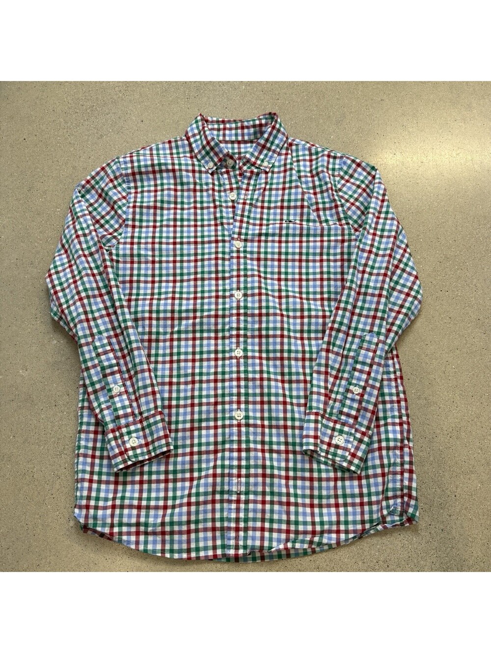 Vineyard Vines Youth Kids M Merry Poplin Long Sleeve Button Up Christmas